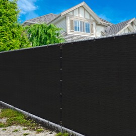 Amgo Custom Made 6' x 74' Black Fence Privacy Screen Windscreen with Bindings & Grommets, Heavy Duty for Commercial and Residential, 90% Blockage, Cable Zip Ties Included (We Customize)
