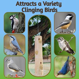 Natural Wood Log Feeder for Woodpeckers - 16 inch Outdoor Hanging Suet Feeder, Works with Suet Plugs, Balls and Cakes - Made In USA
