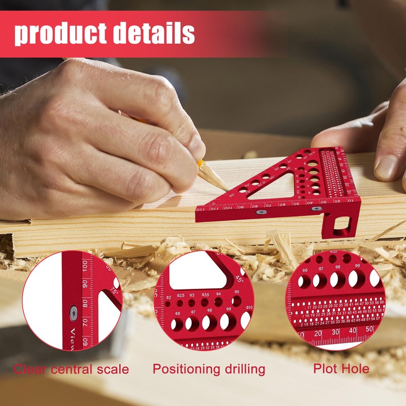 3D Mitre Angle, 3D Carpenter's Angle Measuring Tools, 22.5-90° Combination