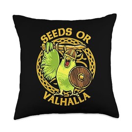 Budgie Bird Parakeet Souvenirs by NLTS Seeds or Valhalla Viking Budgie Bird Meme Hilarious Throw Pillow, 18x18, Multicolor