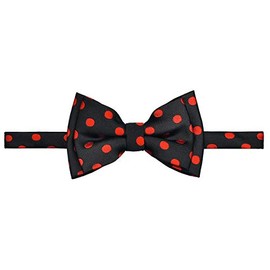 Retreez Classic Polka Dots Woven Microfiber Pre-tied Boy's Bow Tie - Black with Red Dots - 8-10 years