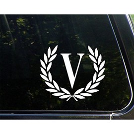 Sweet Tea Decals Letter V, Medium Size, Decorative Monogram - 6-3/4" x 5-3-/4"- Vinyl Die Cut Decal/Bumper Sticker for Windows, Trucks, Cars, Laptops, Mailboxes, Tumblers, Glasses. Mugs, Etc.