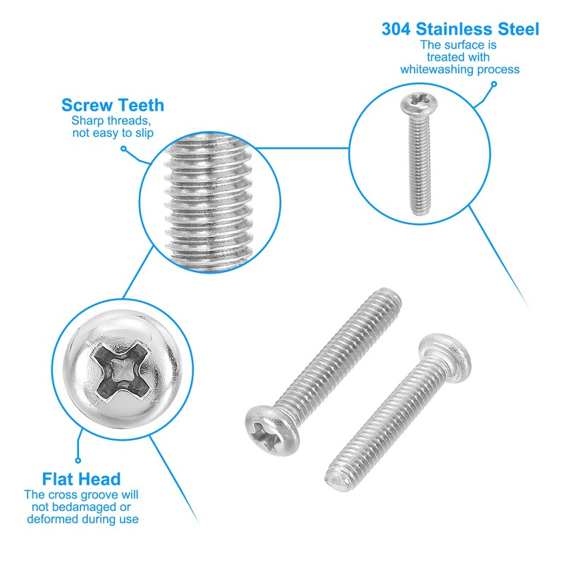 PATIKIL Phillips Pan Head Screws, 60 Pack M2.5-0.45 x 16mm