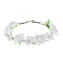 Merroyal Floral Crown Headband, Artificial Rose Design,Adjustable with Ribbon Ties (White, One Size)