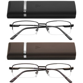 Success Eyewear Reading Glasses 2 Pair Black and Brown with Cases Ultra Thin Lightweight Spring Hinge Glasses for Reading for Men and Women +2.75