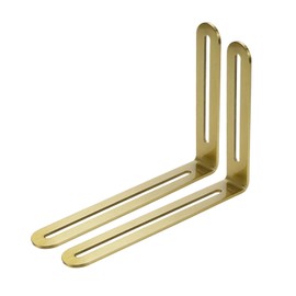 Xiaoyztan 2 Pcs Slotted L Corner Brace Stainless Steel Reinforced Brackets for Furniture Repair Shelf Support Board Connection Angle Fixing (6.5x4.72in Gold)