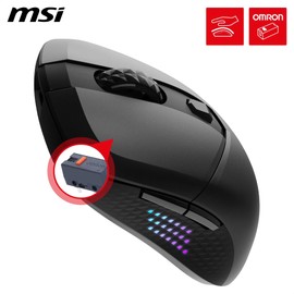 MSI VERSA 300 ELITE WIRELESS Gaming Mouse - 26000 DPI Optical Sensor, 1000 Hz polling rate, Symmetrical, 60M+ Click OMRON Switches, 6 Buttons, 200-Hour Battery, 1ms Latency, RGB, 65g - Wired/Wireless