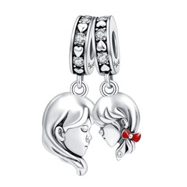 LaMenars Mother and Daughter Charms for 925 Sterling Silver for Women's Bracelets & Necklaces Dangle Pendant for Christmas Valentine's Day Mother's Day Gifts for Girls
