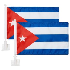 2 Pack Car Flags,Cuba Flag Outdoor with Cuban Flag and Pole, Car Logo Window Clip Can be Clipped to Most Windows 14 inch Pole and 16 x 10 inch Double Sided