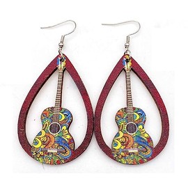 Personal Guitar Dangle Earrings Musical Instrument Earrings for Women Music Lovers Women Teachers Cute Jewelry-Wood F
