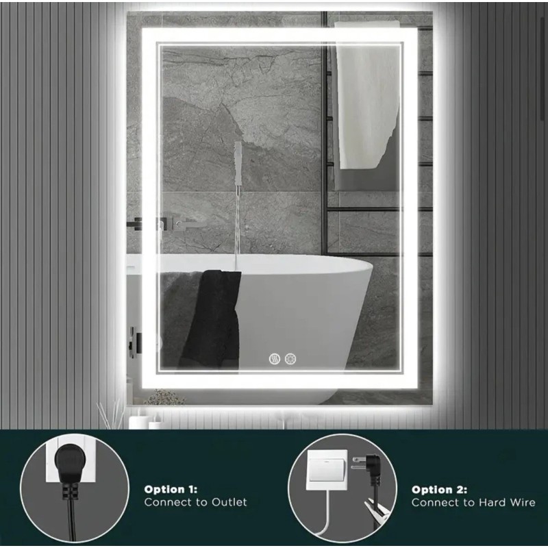Unbranded 16x24'' LED Bathroom Mirror, Lighted Vanity Mirror, Memory Touch