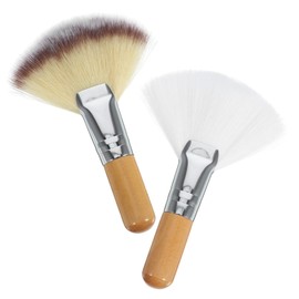 FRCOLOR 2 pcs Fan Makeup Brushes for Highlighting and Blush Short Handle Soft Bristle Face Powder Brush for Precise Facial Makeup Application and Setting Powder