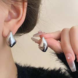 Surplex Chunky Hoop Earrings For Women, Lightweight Waterdrop Teardrop Earrings, Thick Plated Earrings, Hypoallergenic Earrings Jewellery Gift for Women Girls