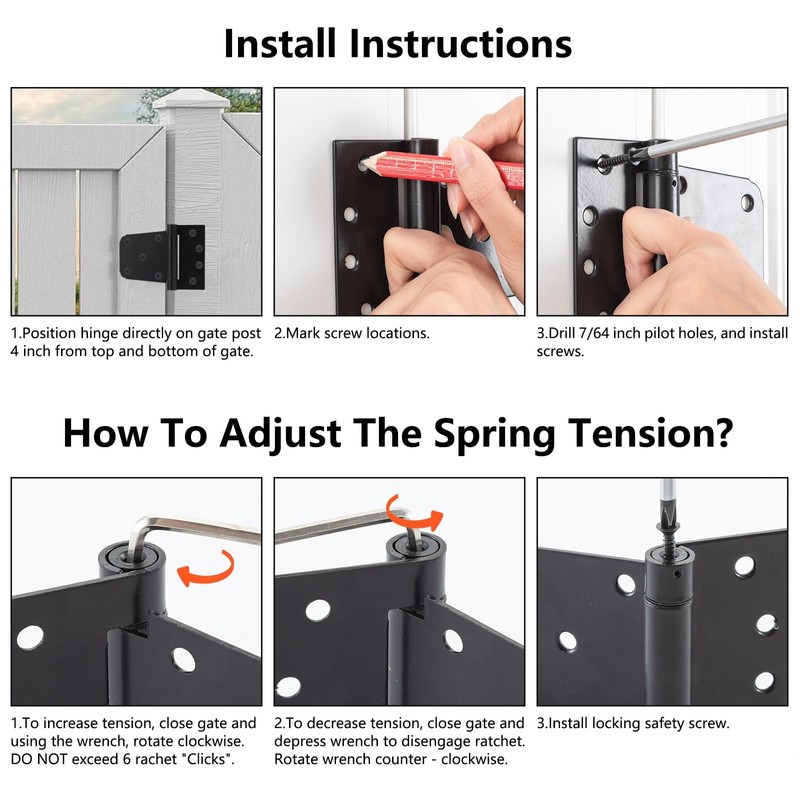 Self-Closing Spring Gate Hinge 3-1/2" Heavy Duty Automatic T Hinges