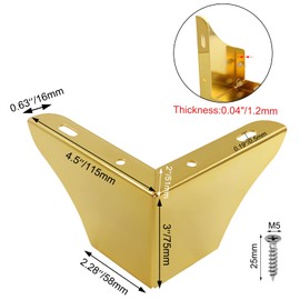 Cionyce 4 Pack Furniture Legs 3 Inch Height, Minimalist Design Furniture Feet Metal Sofa Legs Replacement for Sofa Coffee Table Cupboard Cabinet TV Stand Feet, Gold, 4.5 Inch Length