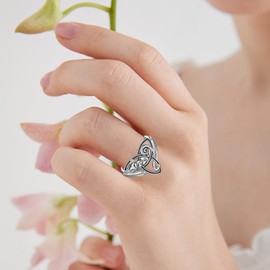 POPLYKE Celtic Cat Ring for Women 925 Sterling Silver Trinity Celtic Knot Ring Animal Ring Jewelry Gifts Ring Size 7