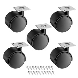 1.5-inch Furniture casters Set of 5，Replacement cart Plastic casters, Black Nylon Plastic Small Swivel casters with Screws, Used for workbenches and Moving Drawer Cabinet Table