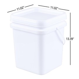 Afromy Plastic Bucket with Airtight Lid/Comfortable Handle, Heavy Duty White Pails Buckets for Storage (5 Gallon, 4 Pack)