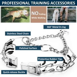 MOZETO Prong Collar for Dogs, Adjustable Quick Release Stainless Steel Dog Pinch Training Collar with Metal Buckle