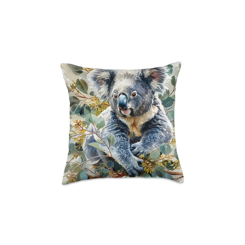 Koala Floral Van Gogh Style Eucalyptus Throw Pillow