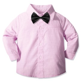 Yilaku 4-Piece Clothing Set for Baby Boys, Romper, Braces, a Vest and Bow Tie, Suit, Celebration, Christening, Wedding, Long Sleeves, for Spring and Summer - Suit pink