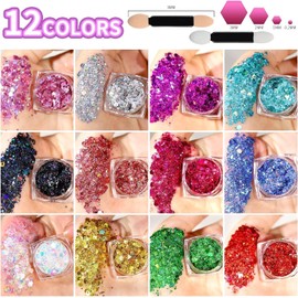 Gel de Purpurina para Cuerpo y Rostro, 12 Colores Brillo Lentejuelas Sirena, Maquillaje en Gel con Purpurina para Labios, Cabello, Ojos, Maquillaje de Festival y Decoración Corporal