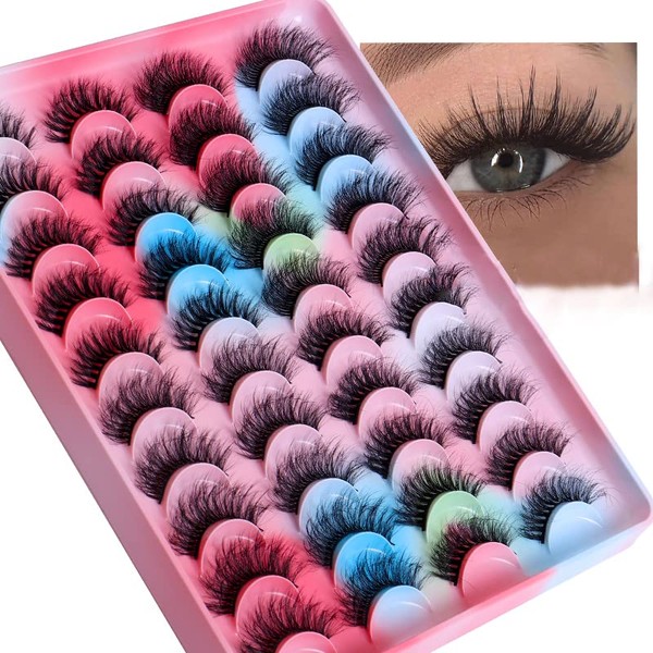 BSLVWG False Eyelashes, Dramatic Fluffy 6D Mink Eyelashes, Russian Stripes, D Curly, Natural Wispy Fluffy Eyelashes, Fake Eyelashes, 20 Pairs Thick Fake Eyelashes (4 Styles)
