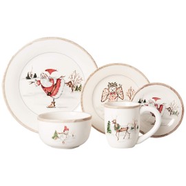 American Atelier Christmas Twig Holiday Dinnerware Set – 20-Piece Christmas-Themed Earthenware Dinner Party Collection, Unique Gift Idea for Christmas or Birthday Cream