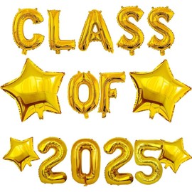Class of 2025 Balloons with Star - 16 Inch Gold Graduation Balloons for High School College Grad Graduation Party Decorations