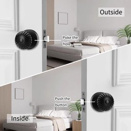 NCSEN Coastal Interior Door Knobs with Push Lock, Matt Black Seashell knobs for Privacy, Heavy Duty Door Knob with Lock