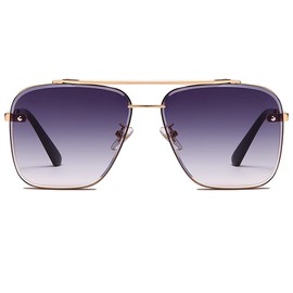 Retro Trendy Square pilot Sunglasses - LJCZKA Vintage Shades Gold Metal Frame Classic Gradient Sun Glasses for Men Women (Double Gray)