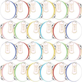 Lukmaa 24 Set Tambourine for Adults Wooden Hand Held Drum with Metal Jingles, Gift Tags, White I Love You Printed Ribbon Percussion Gift Musical Instrument for Church Wedding Party (Colorful,6 Inch)