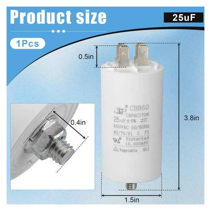 CBB60 Run Capacitor 450V AC Double Insert 50/60Hz for Air