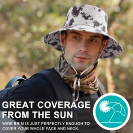PESAAT Summer Men Fishing Hat UPF 50+ UV Protection Sun Hats for Women Outdoor Wide Brim Bucket Cap (Tie-dye Beige)