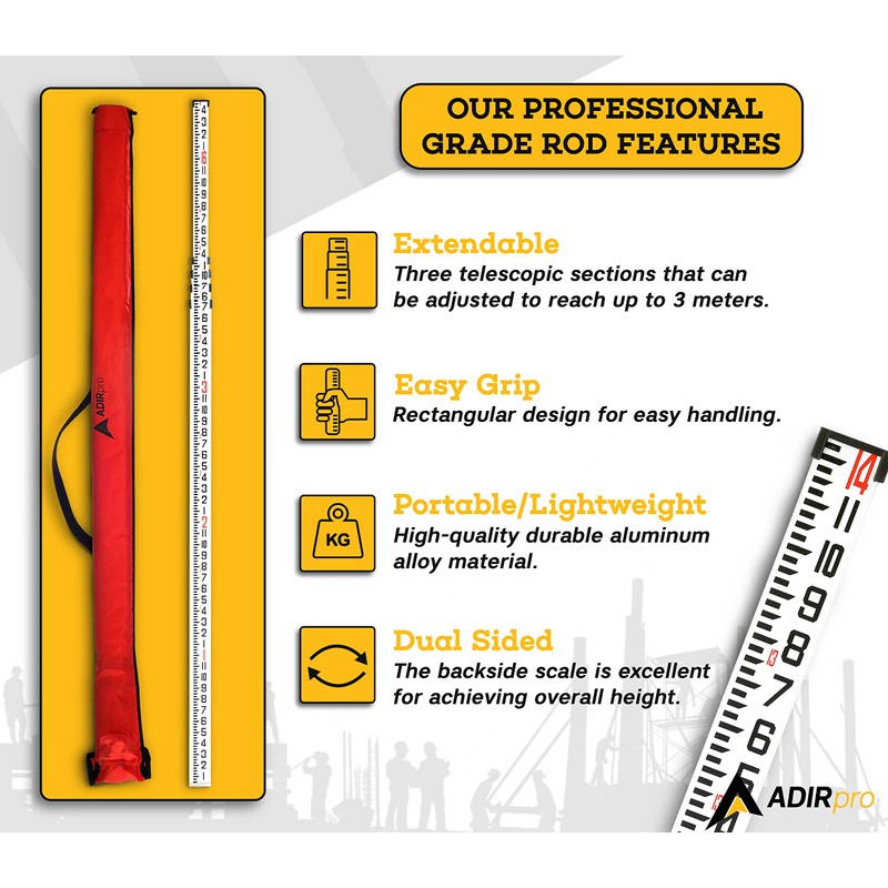 AdirPro 14-Foot Aluminum Grade Rod – 8ths, Dual Sided 5-Section
