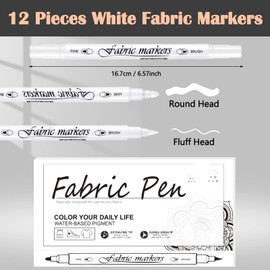 Tinlade Fabric Markers for Clothes Fabric Paint Markers Permanent Dual Fabric Paint Pens Kit No Bleed DIY Fabric Pens Double Ended Art Markers Pens for Costumes, T Shirt, Clothes, Bags (12 Pack)