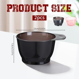 2 Pack Hair Dye Bowl Hair Color Bowls Hairs Dye Tinting Tools Plastic Hairs Color Mixing Tint Bowls for Hairdressing Salon Transparent Black & Pink
