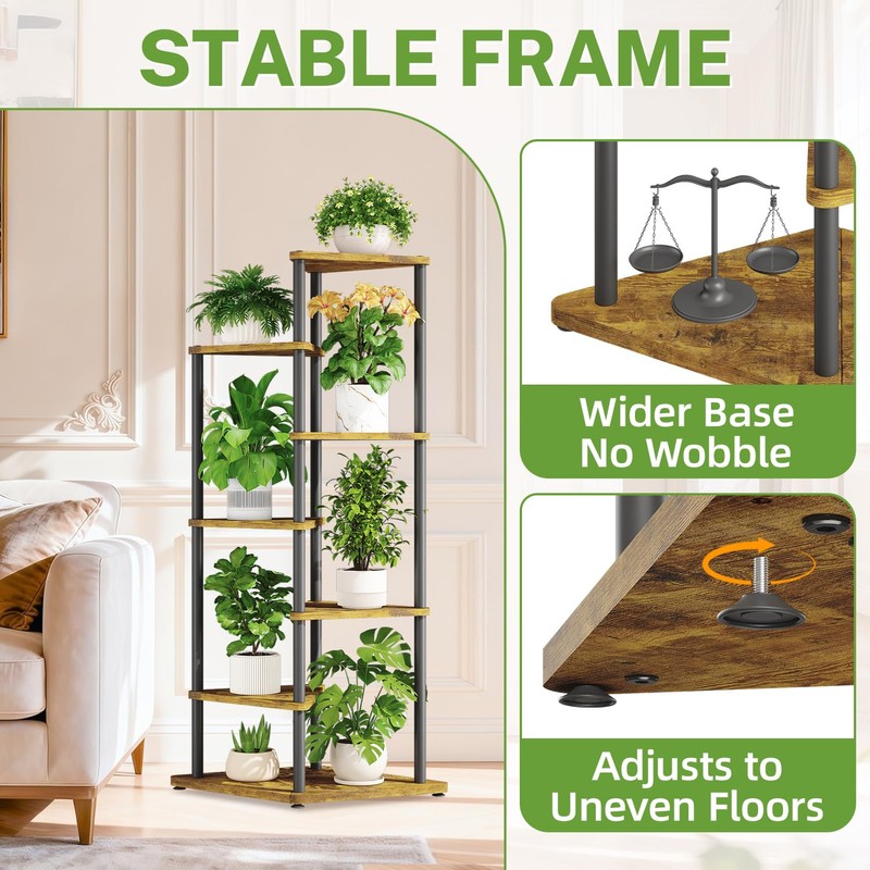 iDavosic.ly 6 Tier Wooden Plant Stand Indoor, 49 Inch Tall,