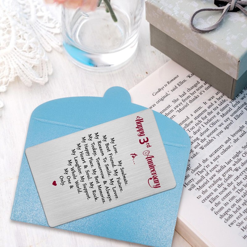 3 Year Anniversary Card for Men Women Him Her- Romantic