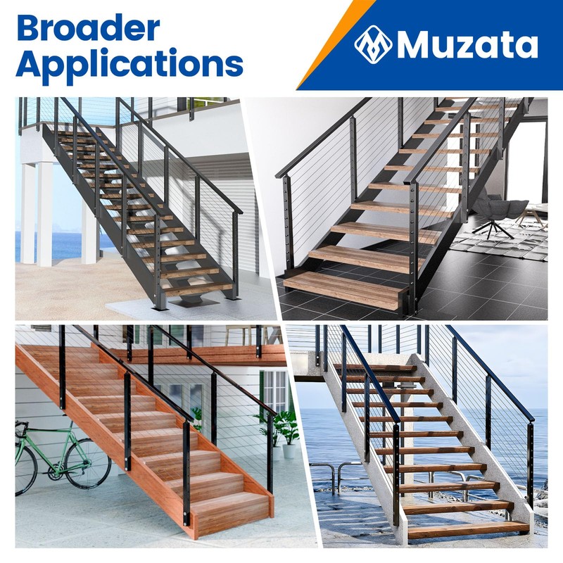 Muzata Aluminum Black Side Mount Stair Cable Railing Post 36