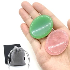 SwirlColor Healing Crystals Thumb Worry Stones, 2 Pcs Natural Polished Rose Quartz Green Aventurine Stones and Crystals Thumb Palm Pocket Stones Calming Gifts for Women Men, with Gift Box and Velvet Bag