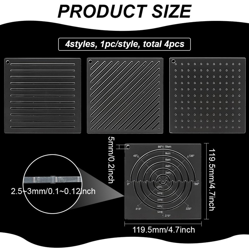 BENECREAT 4pcs Acrylic Sashiko Stencil Sashiko Template 12x12cm Point Line