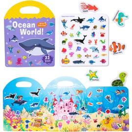 Portable Jelly Sticker Quiet Book for Toddlers, Montessori Busy Book, Preschool Learning Activities Travel Toys (Ocean)