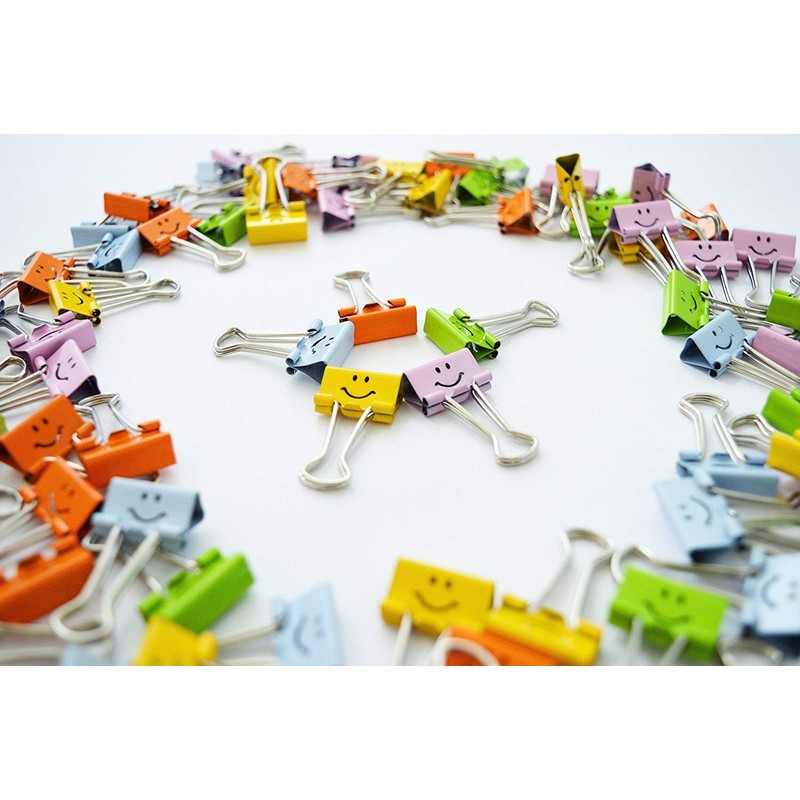 Rapesco 1428 19mm Smile Foldback Clips, Assorted Colours, Pack of