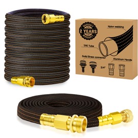 30FT Lightweight Garden Hose,Flexible Water Hose with Solid Brass Head,Kink-Free,Collapsible Hose,High Pressure Flat Water Hose for RV,Boat,Car Wash,Garden,Yard,Camper (OrangeBlack, 30FT+Nozzle)