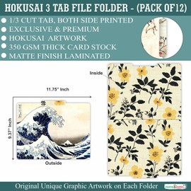 PARTH IMPEX 12 Pack Decorative Hokusai Floral File Folders, 1/3 Cut Tab with Assorted Positions, Letter Size Paper Holders (9.37” x 11.75”) Matte Finish Laminated, Cute Fancy Folder
