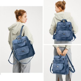 Puwuzixi Women's Backpack Waterproof Anti-Theft Lightweight PU Fashion Travel Multipurpose Convertible Purse Shoulder Bag Handbag Backpack, blue