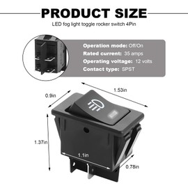 DXNQ Car Fog Light Toggle Rocker Switch, 4 Pin 12V 35A ON/Off SPST Fog Lamp Toggle Switch with LED Light, Universal Rear Front Fog Light Rocker Switch for RV Truck Marine Boat (White)