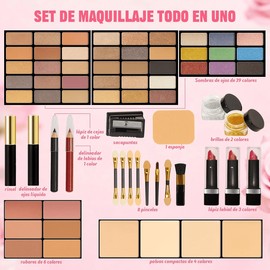 Set de Maquillaje Completo para Mujer - Estuche con Paleta de Sombras, Colorete, Polvo de Cejas Xtellar negro