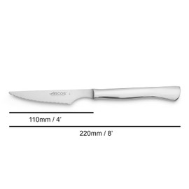 Arcos 4 Inch Serrated Steak Knives Set of 6. Meat Knife with Smooth Edge for Cutting and Fillet. Monoblock Stainless Steel Blade and Handle. Series Mesa